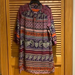 Classic multi print one piece dress w/black shell